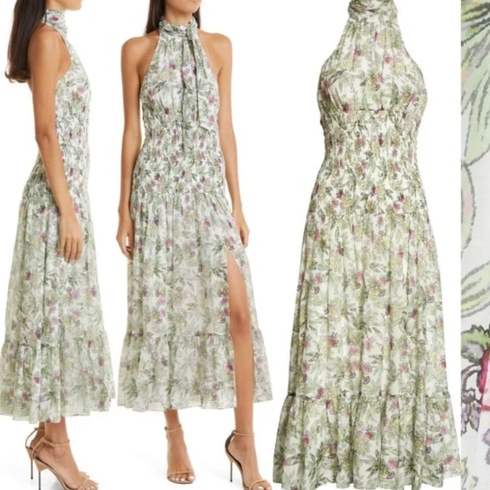 Cinq a Sept Green Halter Maxi Dress with Slit
